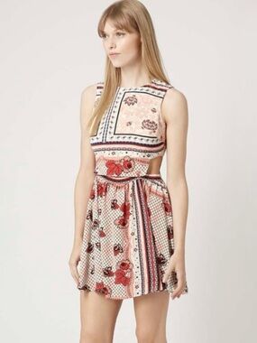 TopShop Scarf Print Pinafore Sundress with Cut-Outs